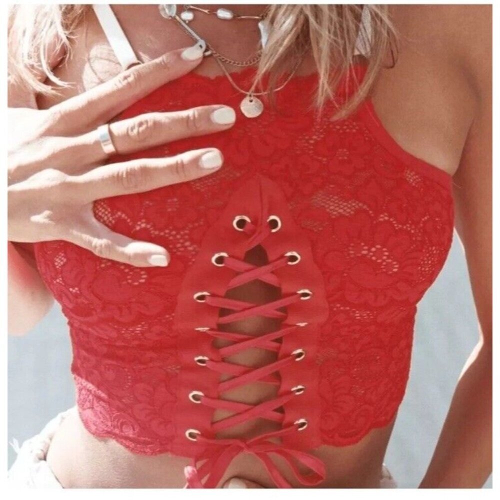 We are HAH by Free People Top 2 Bottom Cami | Size Large Blood Orange Red NEW A1 - Picture 10 of 10
